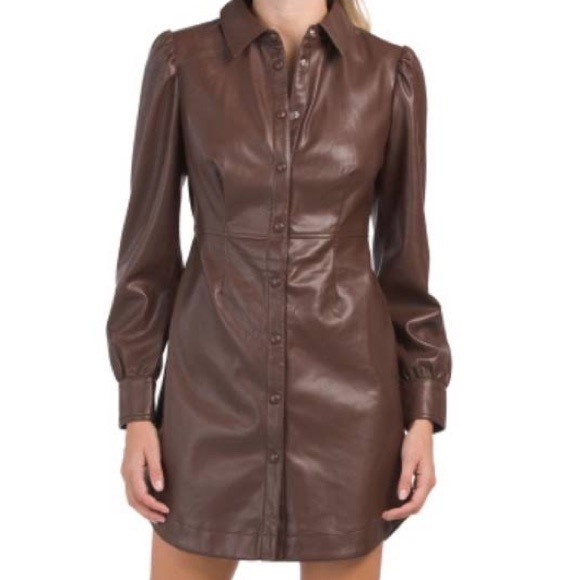 Brown Leather Dress, L, 7 For All Man Kind - Picture 3 of 3